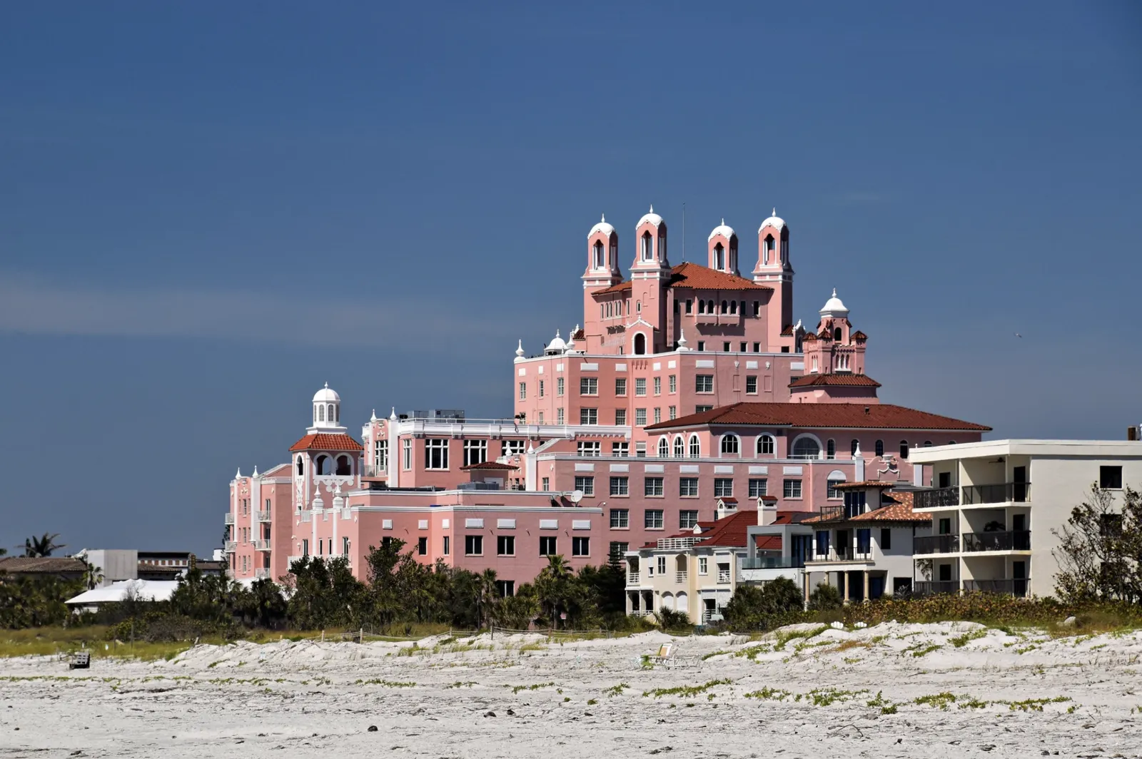 The historic pink Don CeSar hotel rising above the dunes on St. Pete Beach in Pinellas County